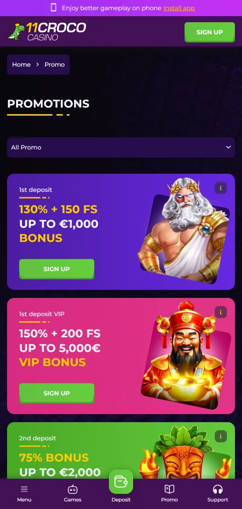 Deposit and withdrawal banking options accessible through 11Croco Casino mobile interface