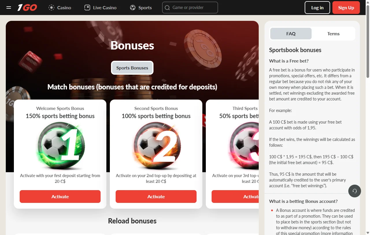 Game selection including slots from Pragmatic Play and live dealer tables from Evolution Gaming at 1Go Casino