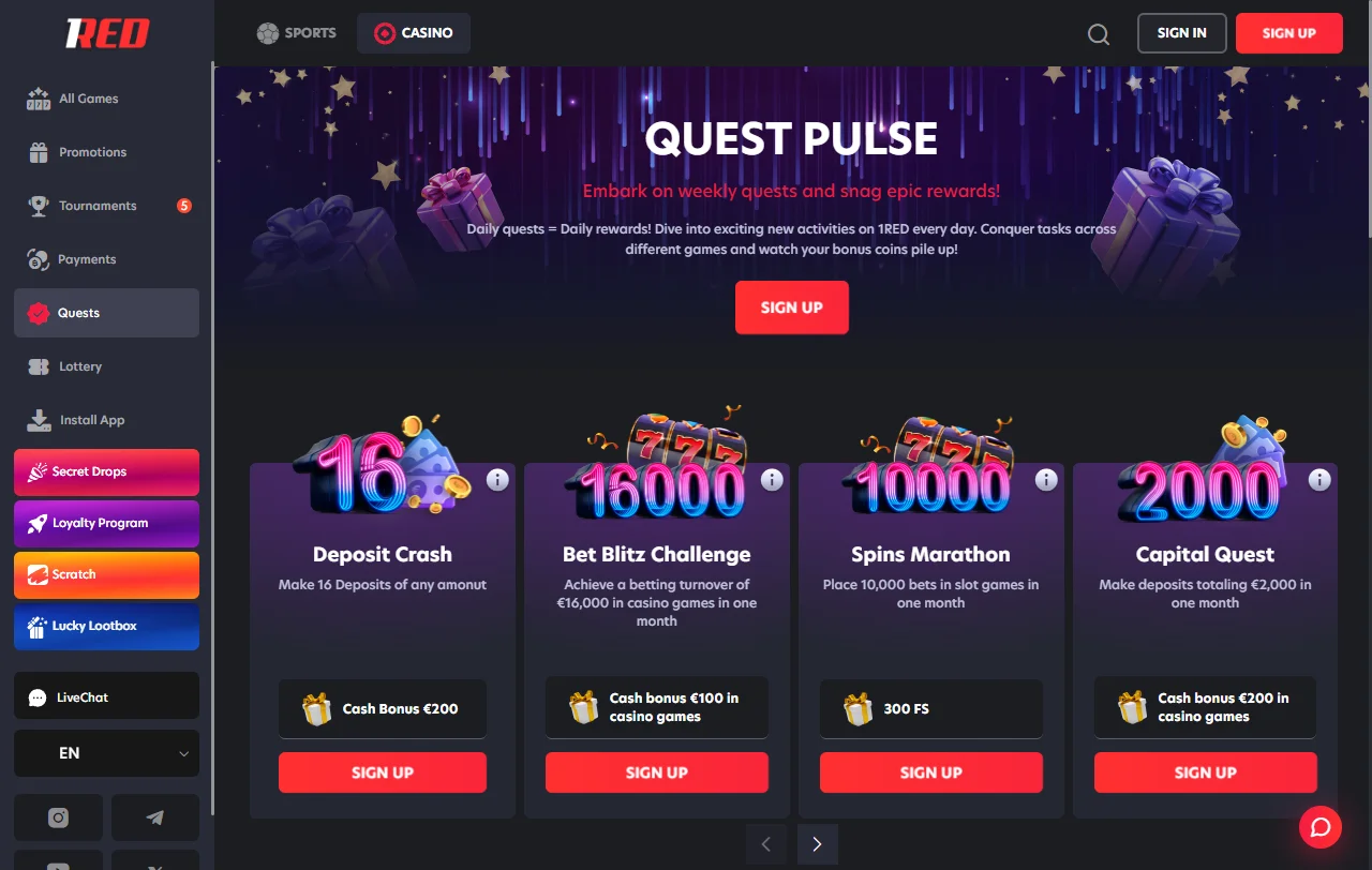 1Red Casino Australia welcome bonus offers and promotional incentives for new players