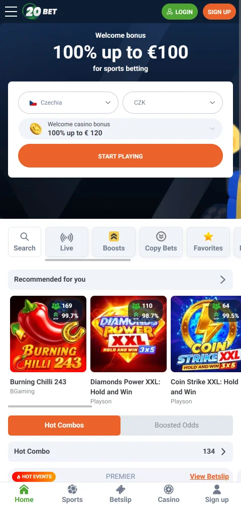 20bet Casino mobile platform accessible via responsive browser and native iOS Android apps with full feature access
