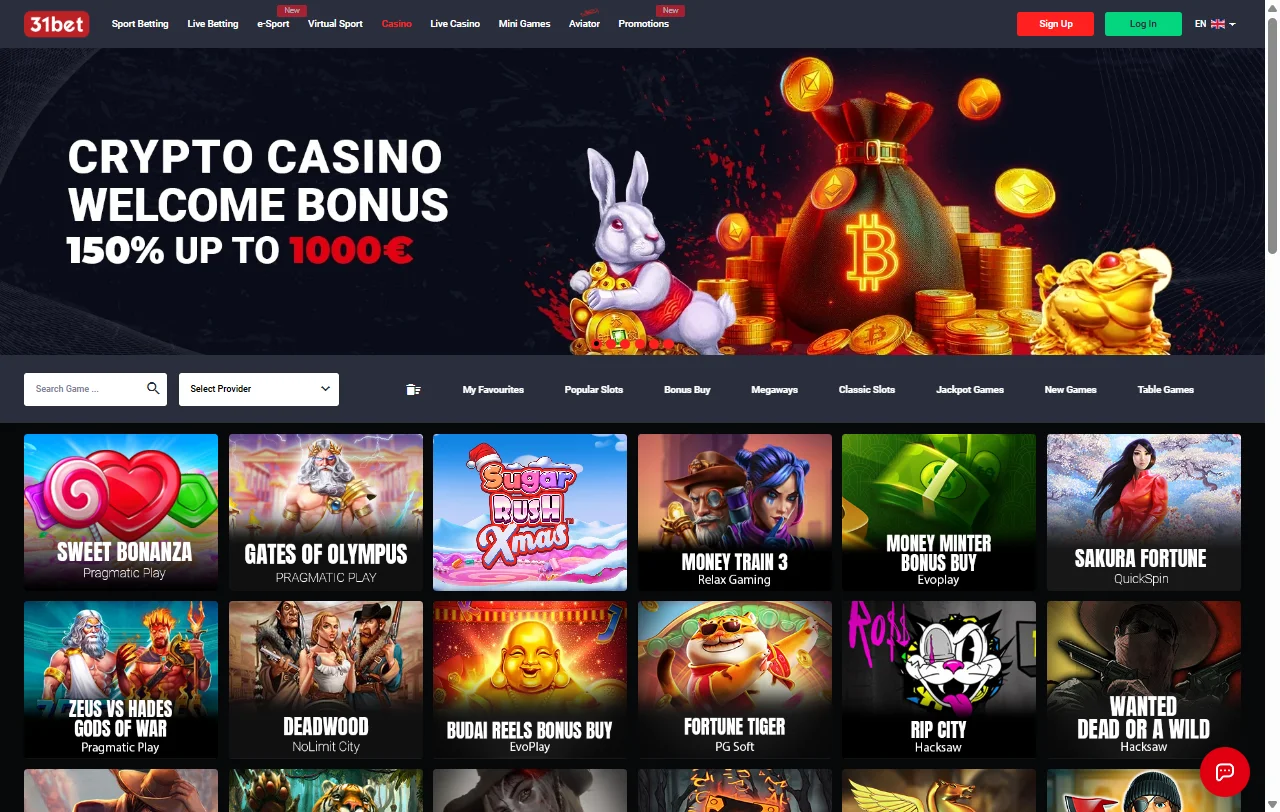 31bet Casino slots and table games collection with provider filters and game search functionality