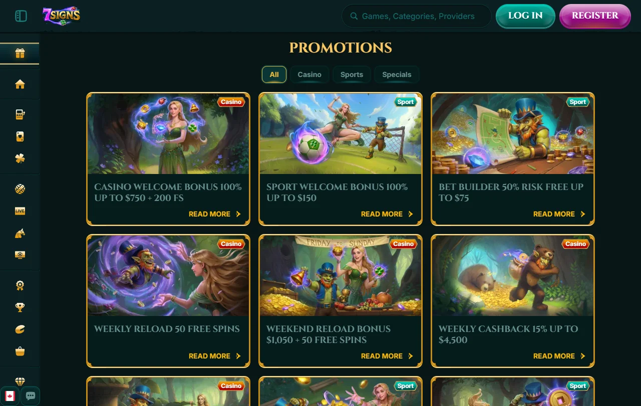 Welcome bonus offers and promotional rewards structure at 7Signs Casino
