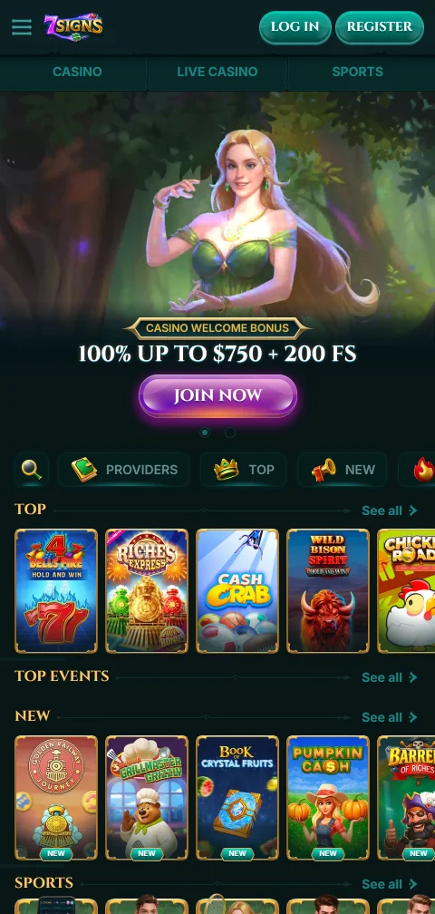 7Signs Casino mobile gaming interface and responsive design for iOS and Android