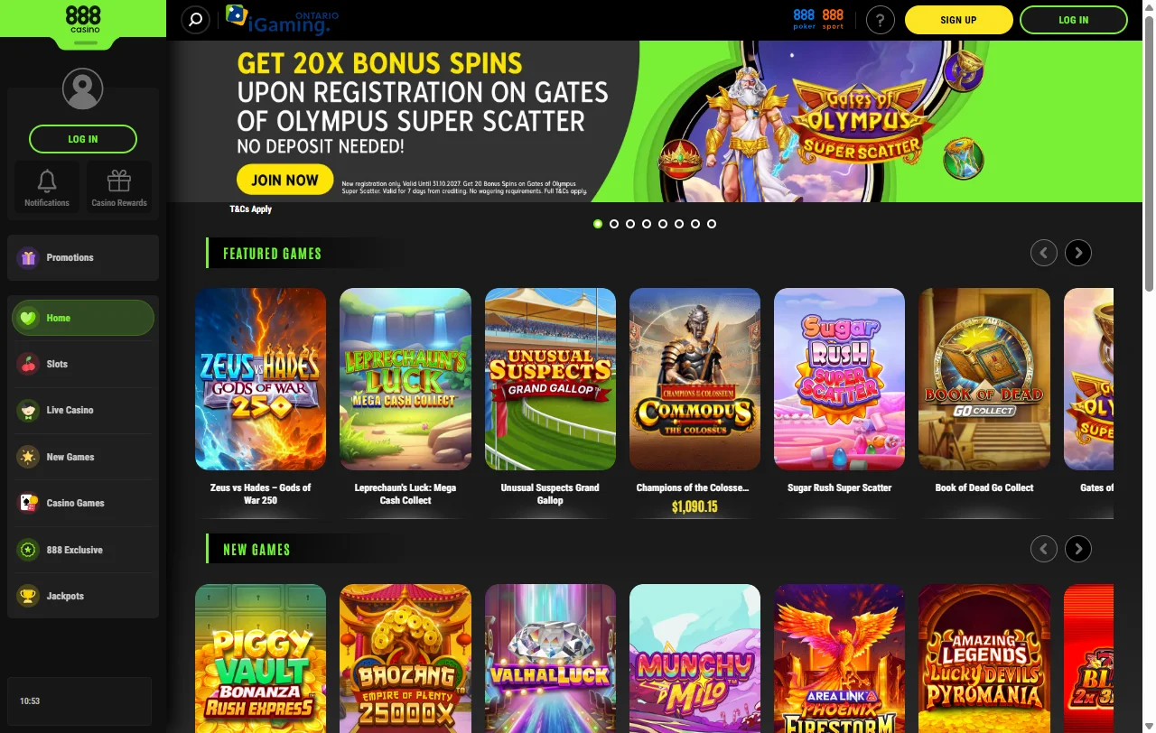 888 Casino platform overview showing complete game library and navigation for Australia players