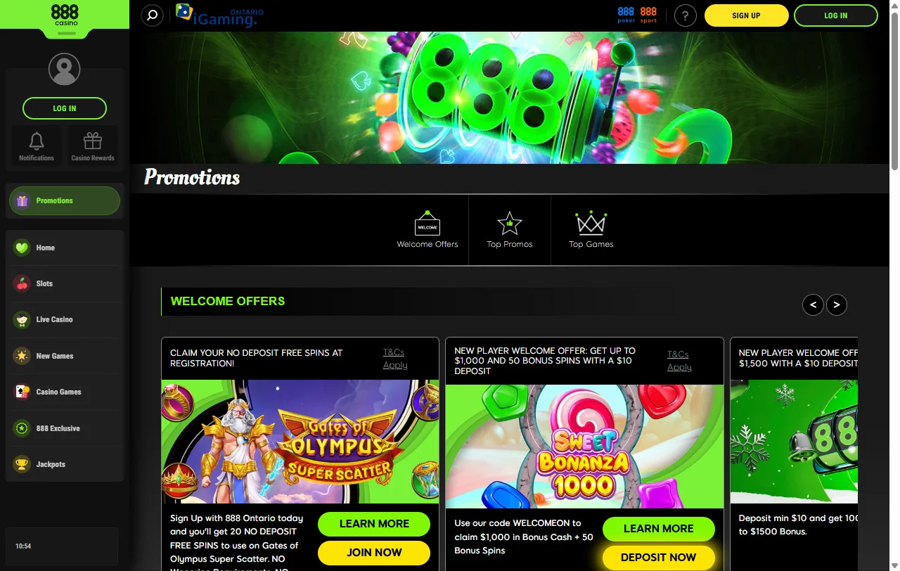 Welcome bonus offer and promotional structure featured at 888 Casino for new player sign-ups