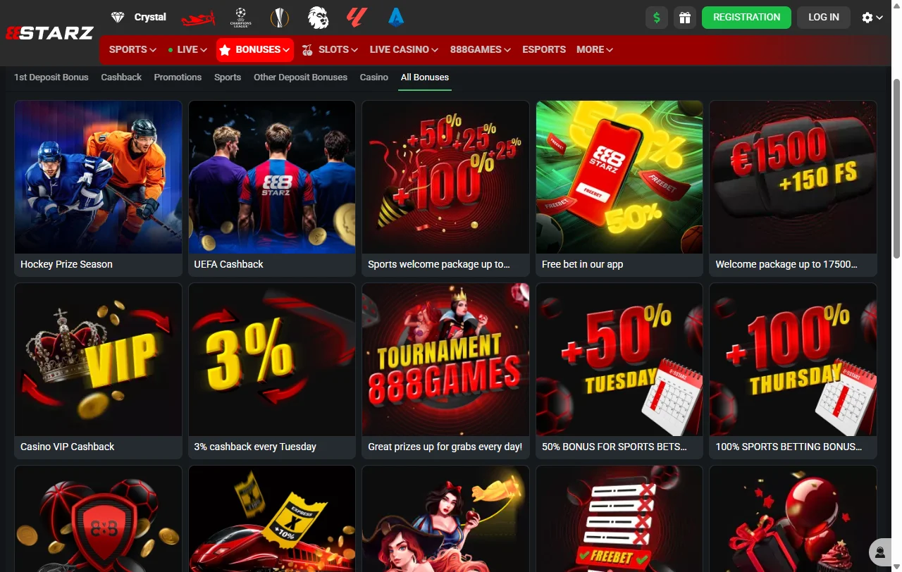 Slot games, table games and live dealer offerings at 888Starz Casino