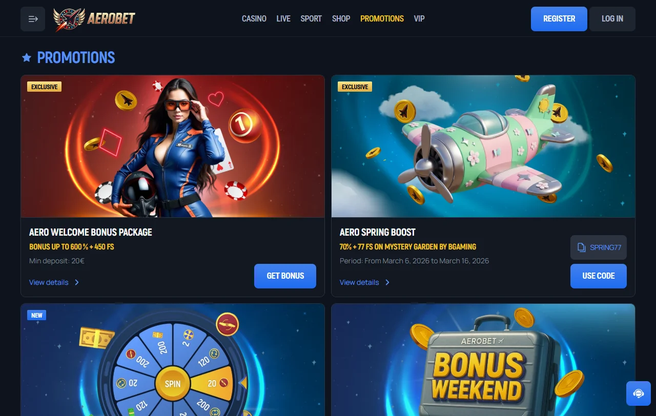 AeroBet Casino gaming library featuring slots, table games and Evolution Gaming live dealer titles
