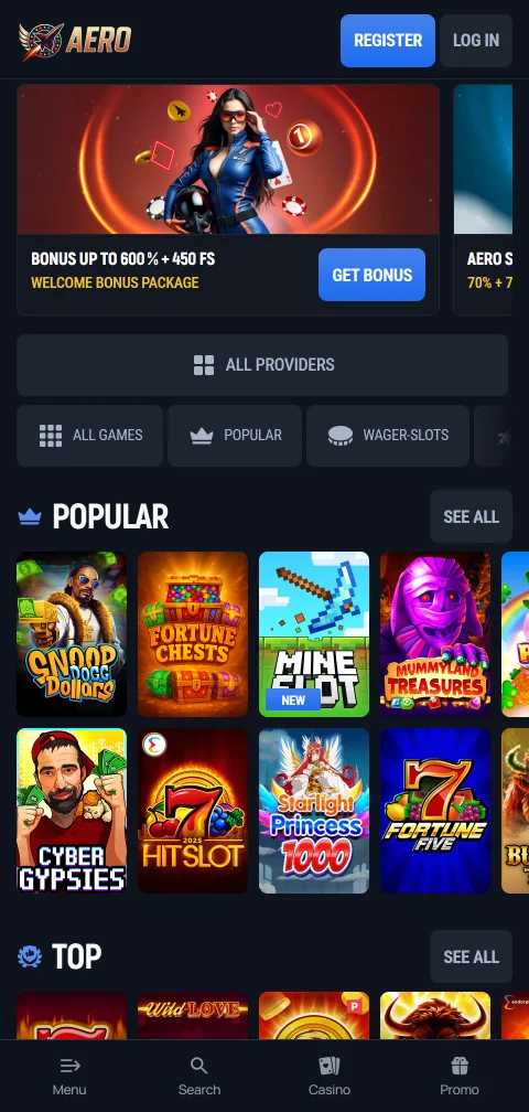 AeroBet Casino mobile browser access providing full gaming functionality across iOS and Android devices