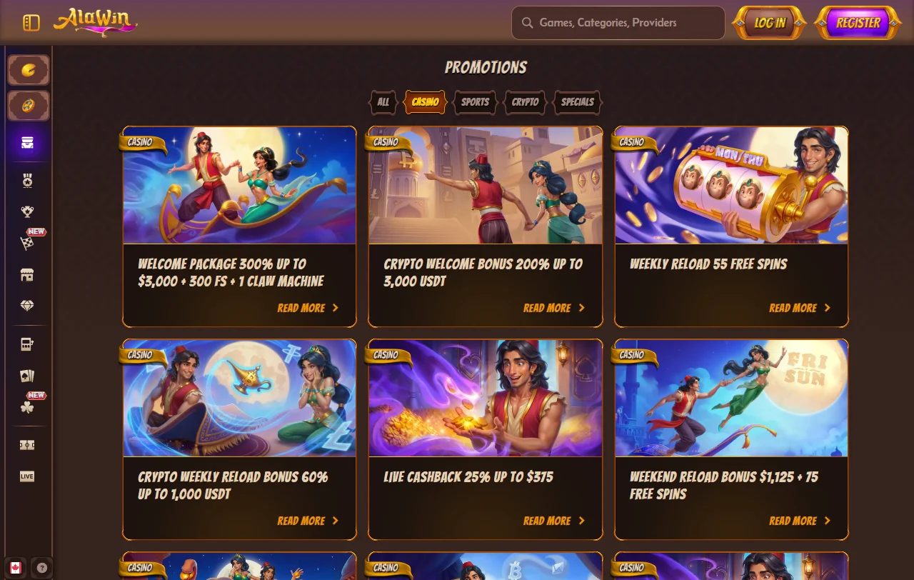 Alawin Casino game library featuring 3,000+ slots, table games, and live dealer tables from established software providers