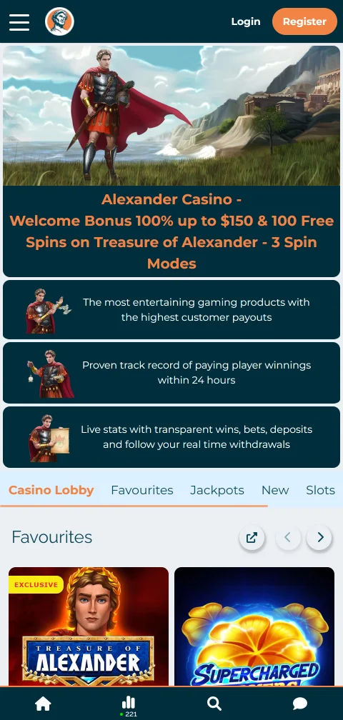 Alexander Casino mobile gaming on iOS and Android devices