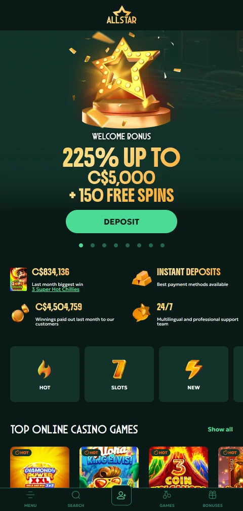 AllStar Casino mobile browser experience delivering full game access across smartphones and tablets