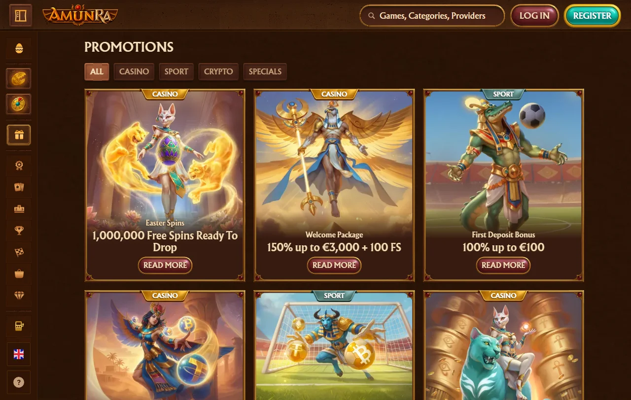 Slot games and live dealer tables available at AmunRa Casino with Evolution Gaming and Pragmatic Play content