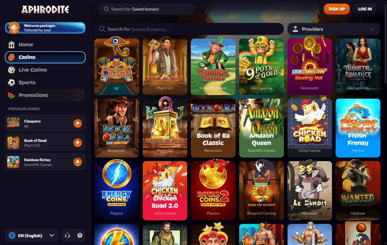 Online slots, table games and live dealer entertainment available at Aphrodite Casino Australia