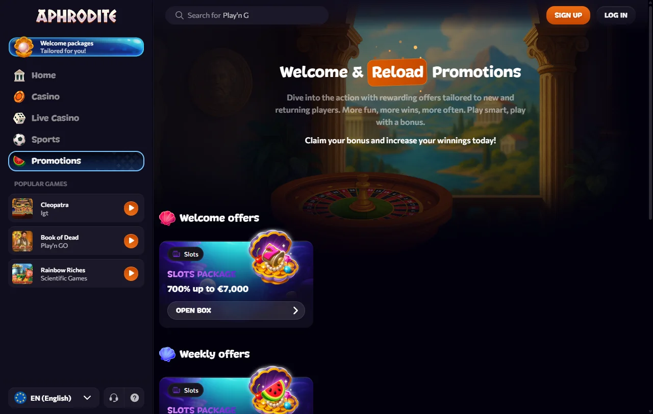 Welcome bonus offers and ongoing promotional campaigns featured at Aphrodite Casino Australia
