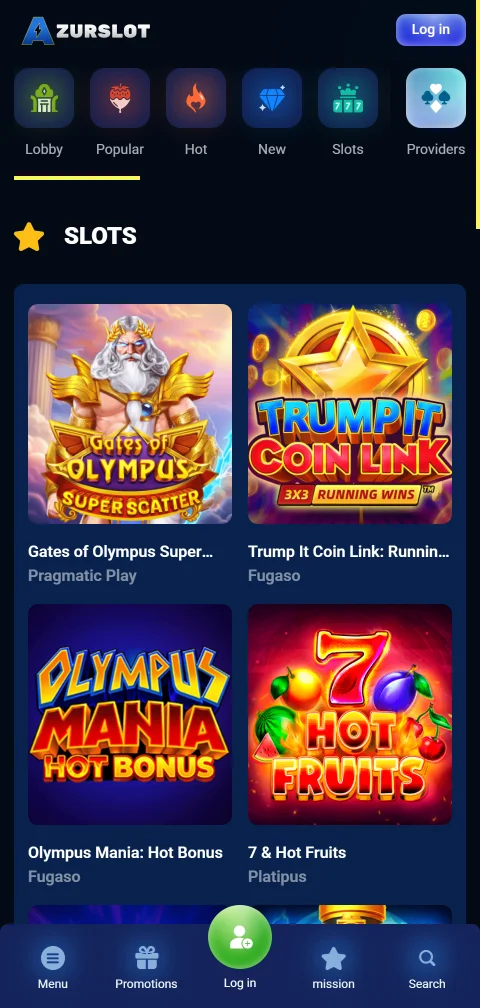 Payment processing screen at AzurSlot Casino showing deposit and withdrawal method options