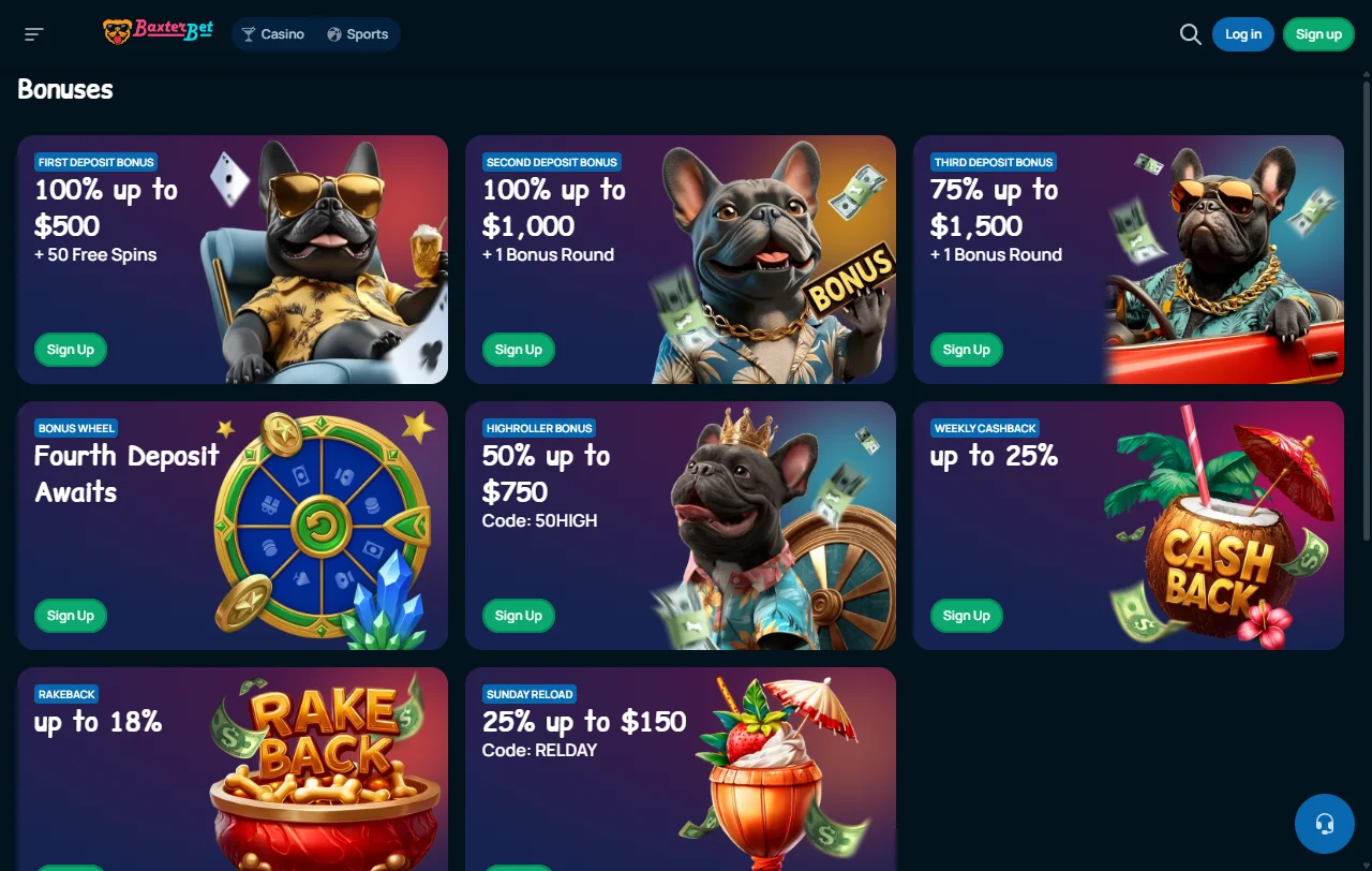 Baxterbet Casino game library featuring slots, table games, and live dealer titles from 40+ software providers