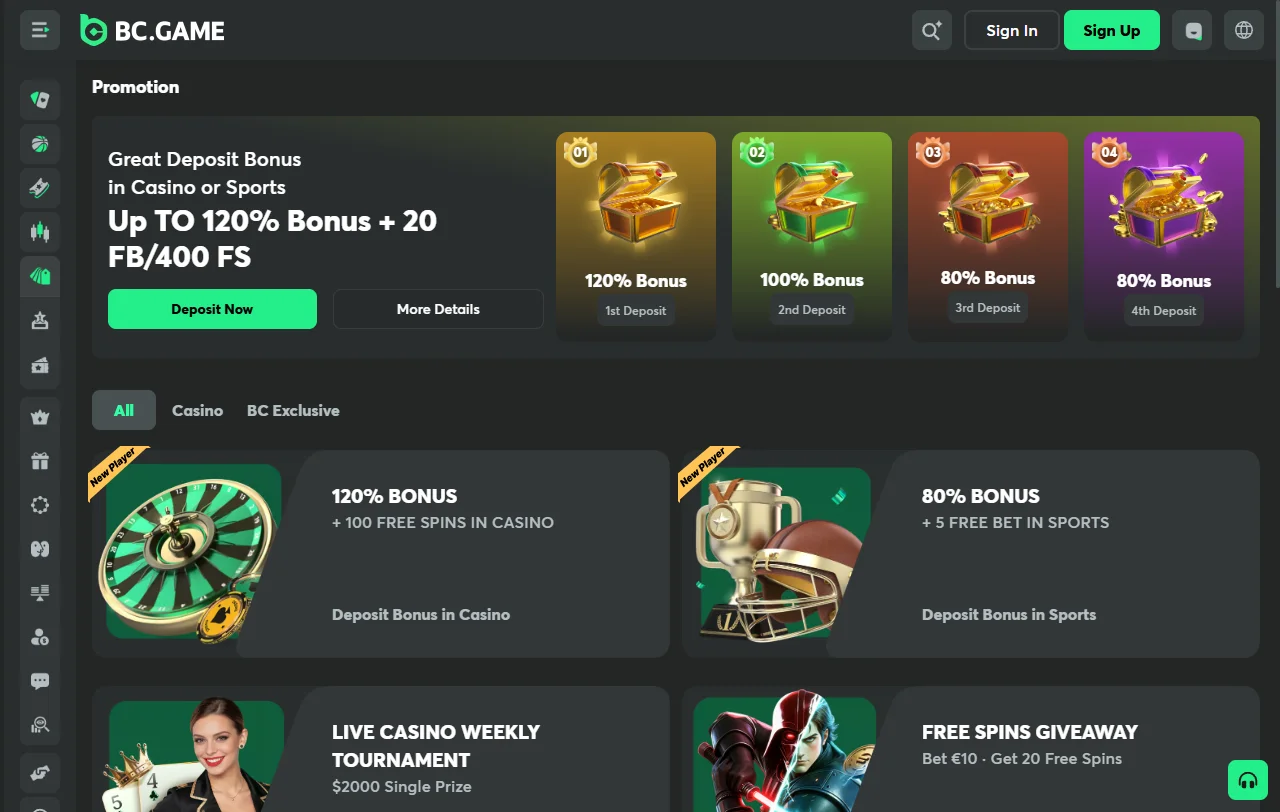 Game library overview featuring BC Game Casino