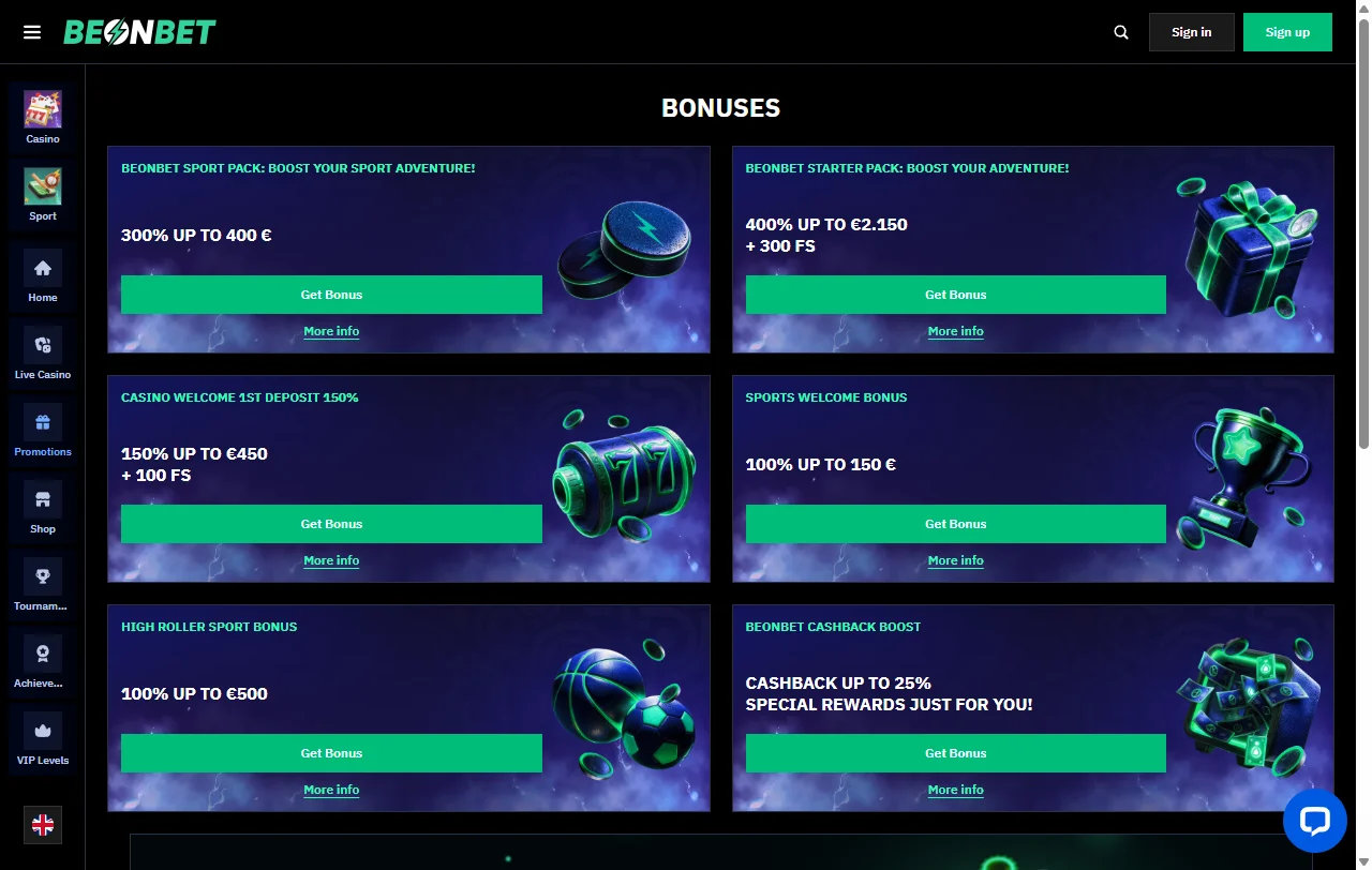 Game selection and software providers available at BeonBet Casino