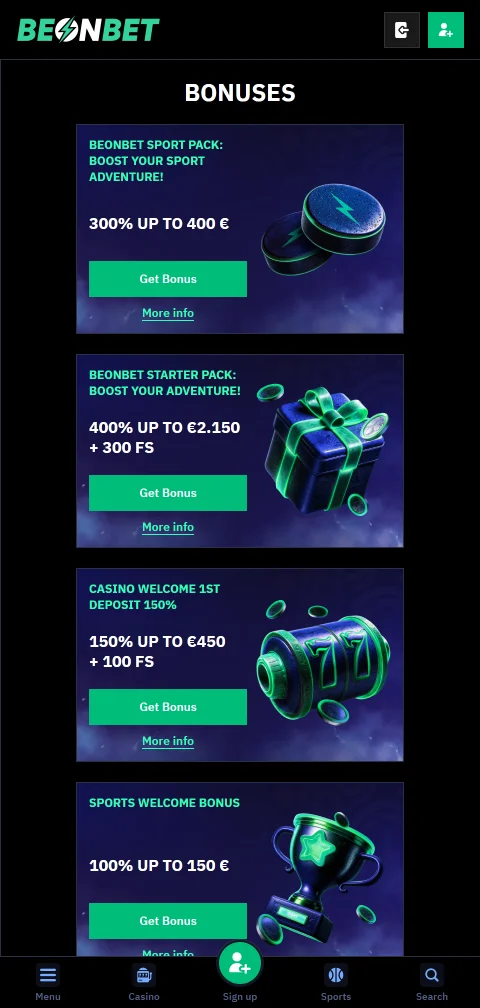 Deposit and withdrawal payment methods at BeonBet Casino