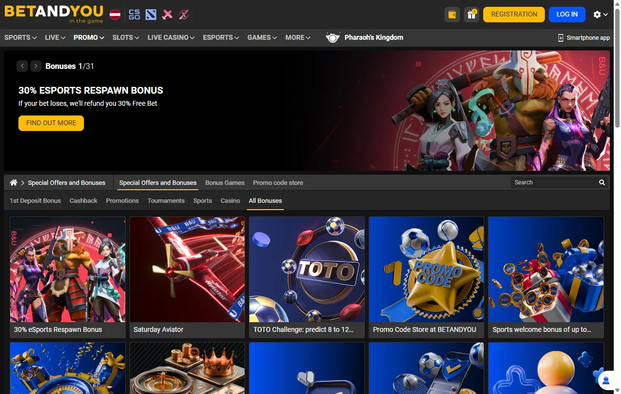 Game selection and software providers featured at BetAndYou Casino including Evolution and Pragmatic Play