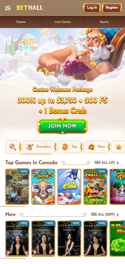 Mobile-optimised BetHall Casino platform providing full game access and features on iOS and Android devices