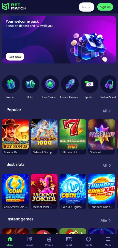 Betmatch Casino responsive mobile design accessible on iOS and Android devices