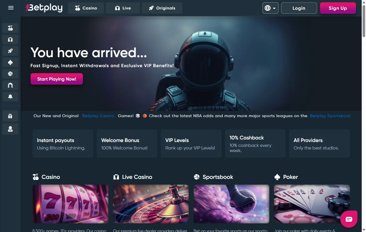 Betplay Casino Australia review showing complete platform interface and gaming features
