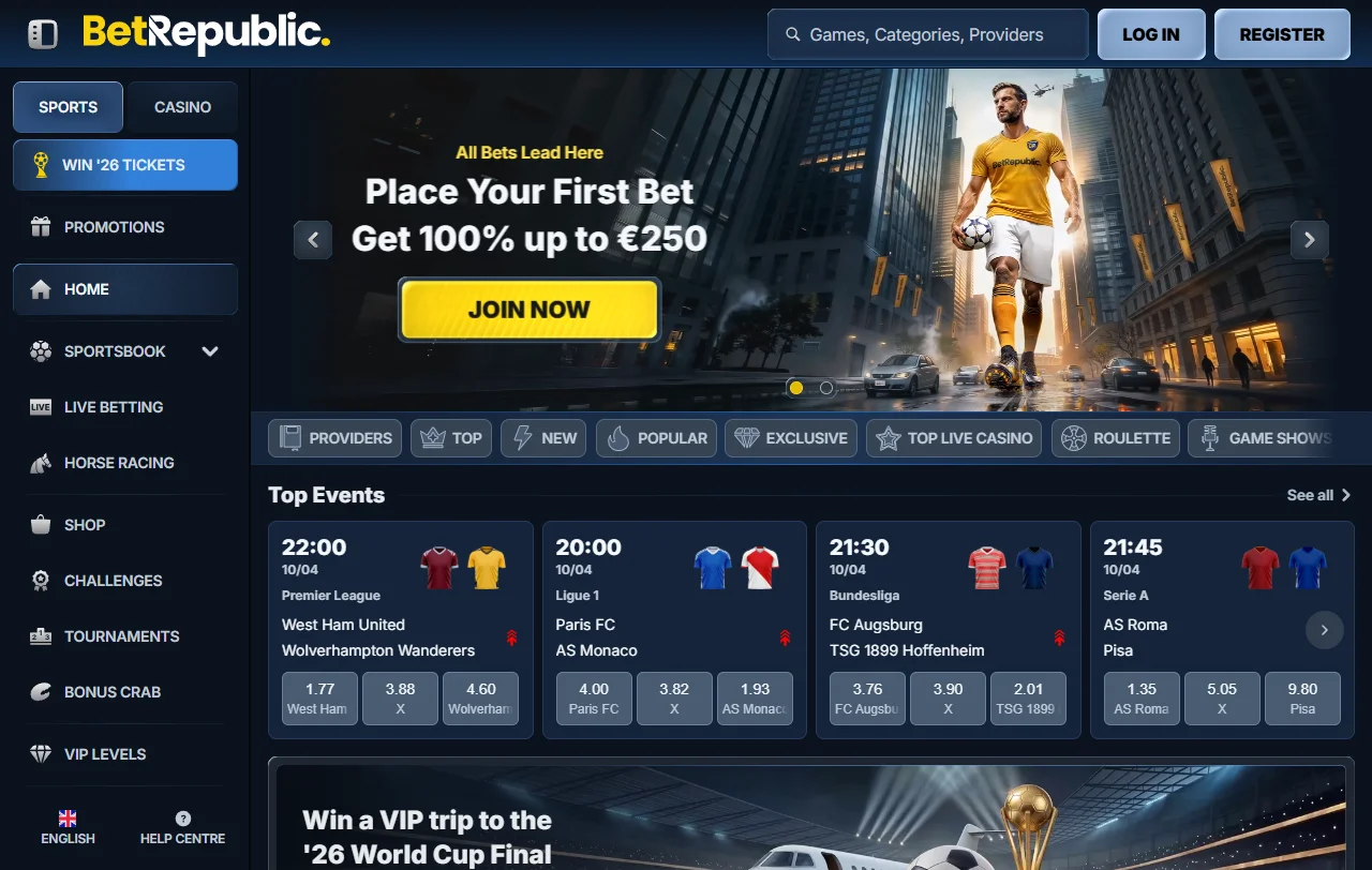 BetRepublic Casino desktop review showing complete platform interface and game navigation for Australian players