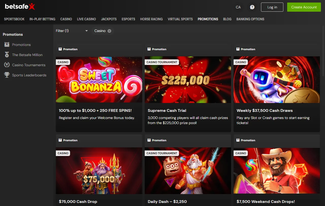 Welcome bonus and promotional offers at Betsafe Casino for Australia