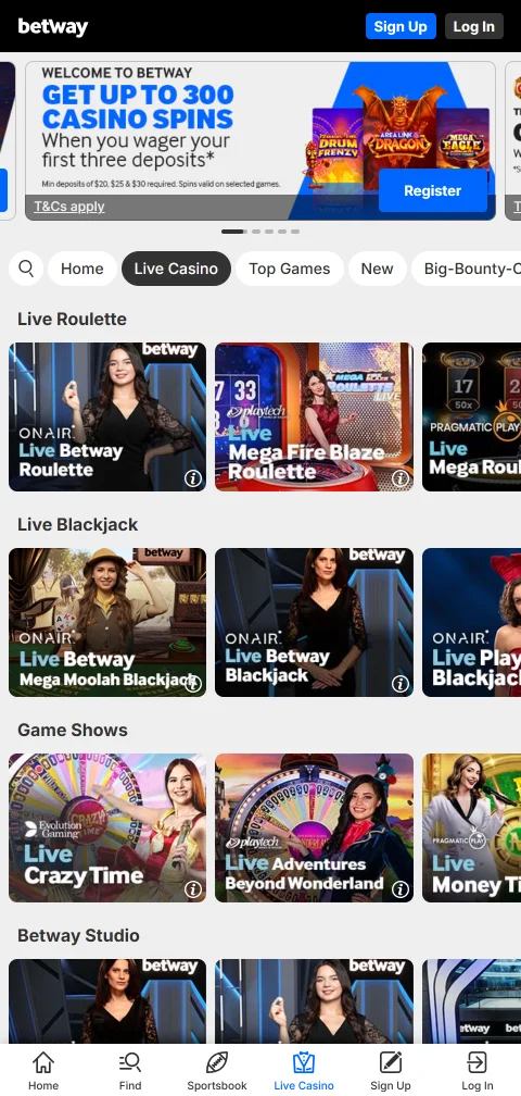 Payment methods at Betway Casino including BPAY, PayID, credit cards, e-wallets, and cryptocurrency options