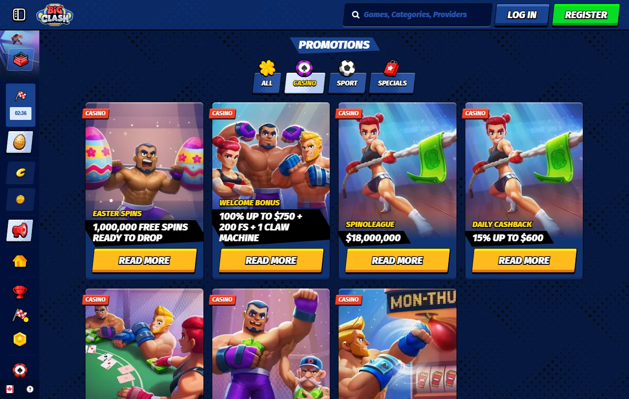 Game library featuring 2,500+ slots and table games at BigClash Casino