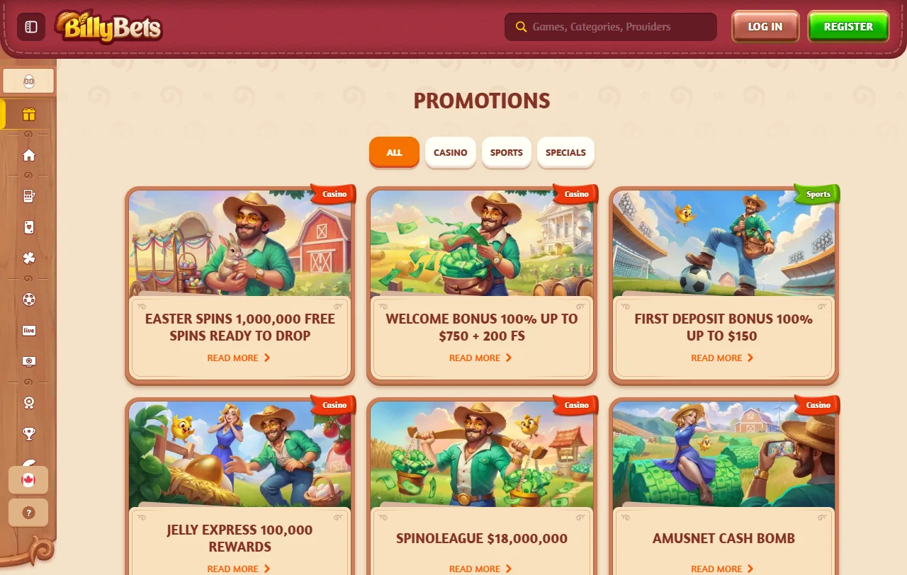 Welcome bonus promotion offering 100% deposit match and free spins at BillyBets Casino