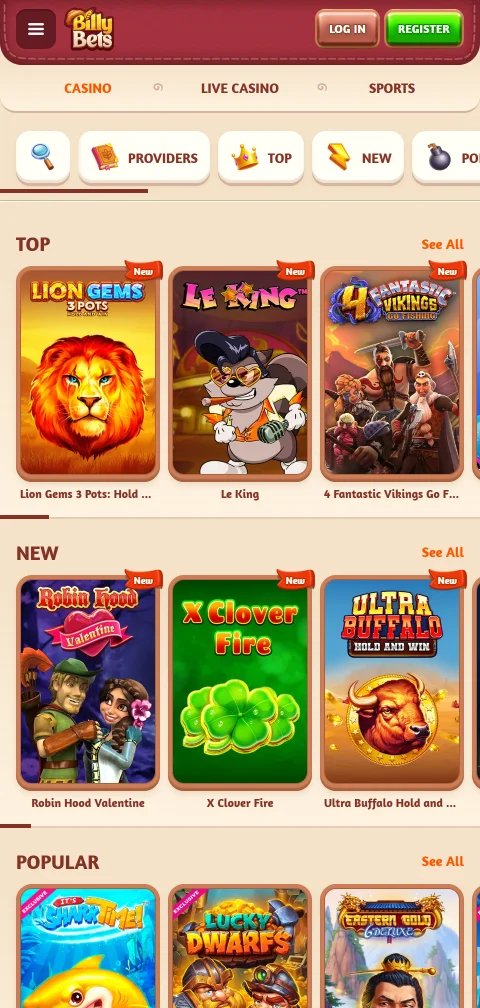 Deposit and withdrawal banking options available through BillyBets Casino mobile interface