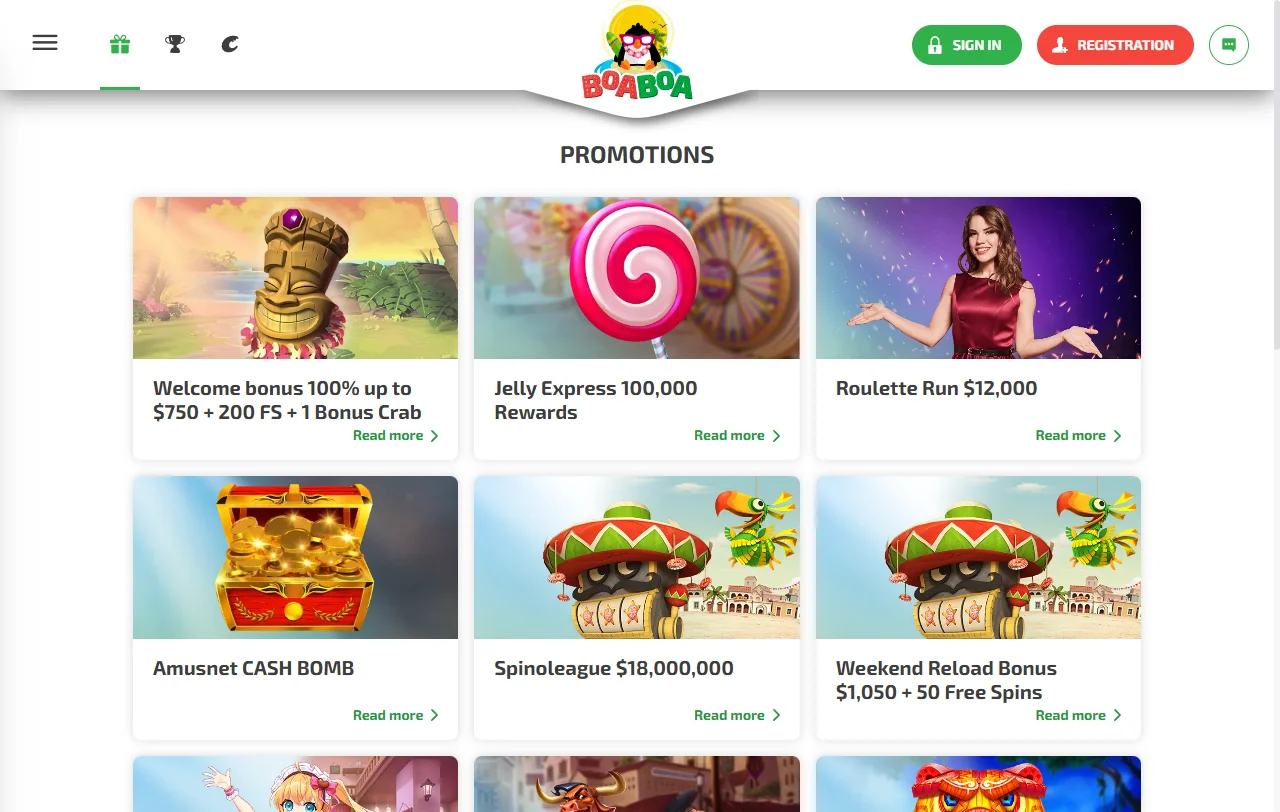 Online slots, table games and live dealer options available at BoaBoa Casino Australia