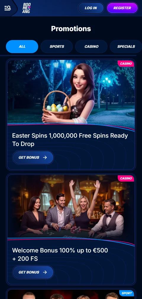 Deposit and withdrawal options at Boomerang Casino including PayID, bank transfer, and e-wallet payment methods for Australian players