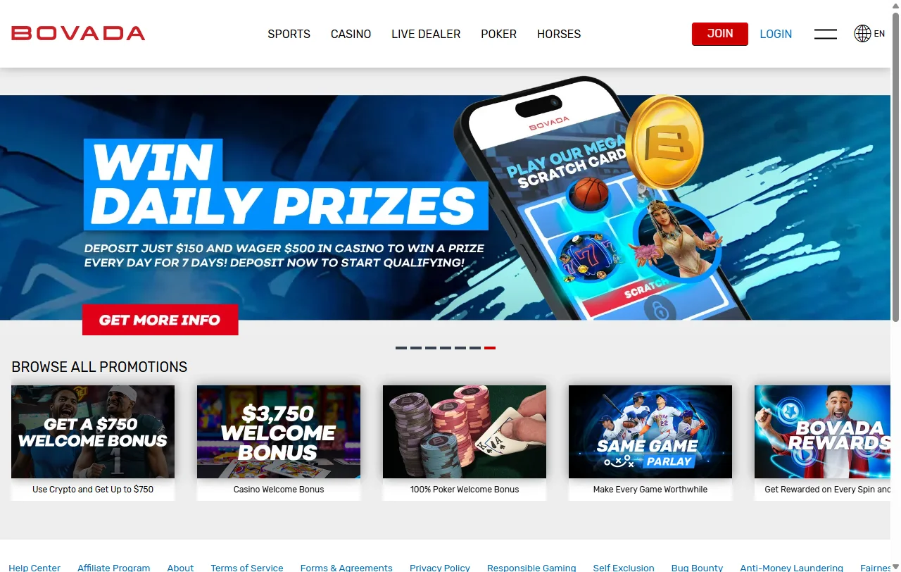 Welcome bonus and promotional offers featured at Bovada Casino