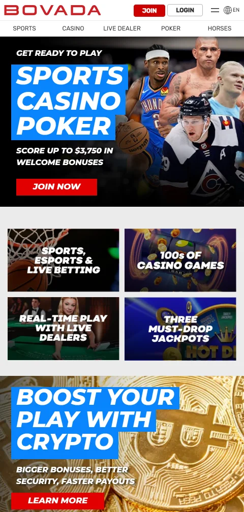 Bovada Casino mobile gaming experience optimised for iOS and Android devices