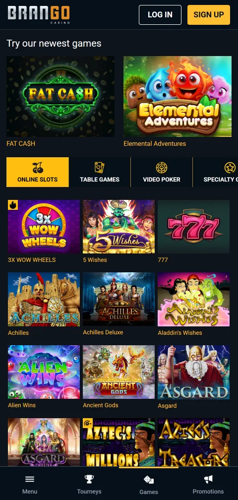 Deposit and withdrawal banking options at Brango Casino with payment method selection interface
