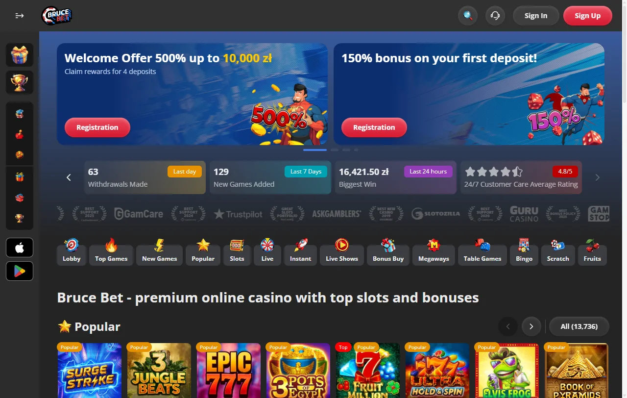 BruceBet Casino desktop review covering comprehensive platform features and user interface design