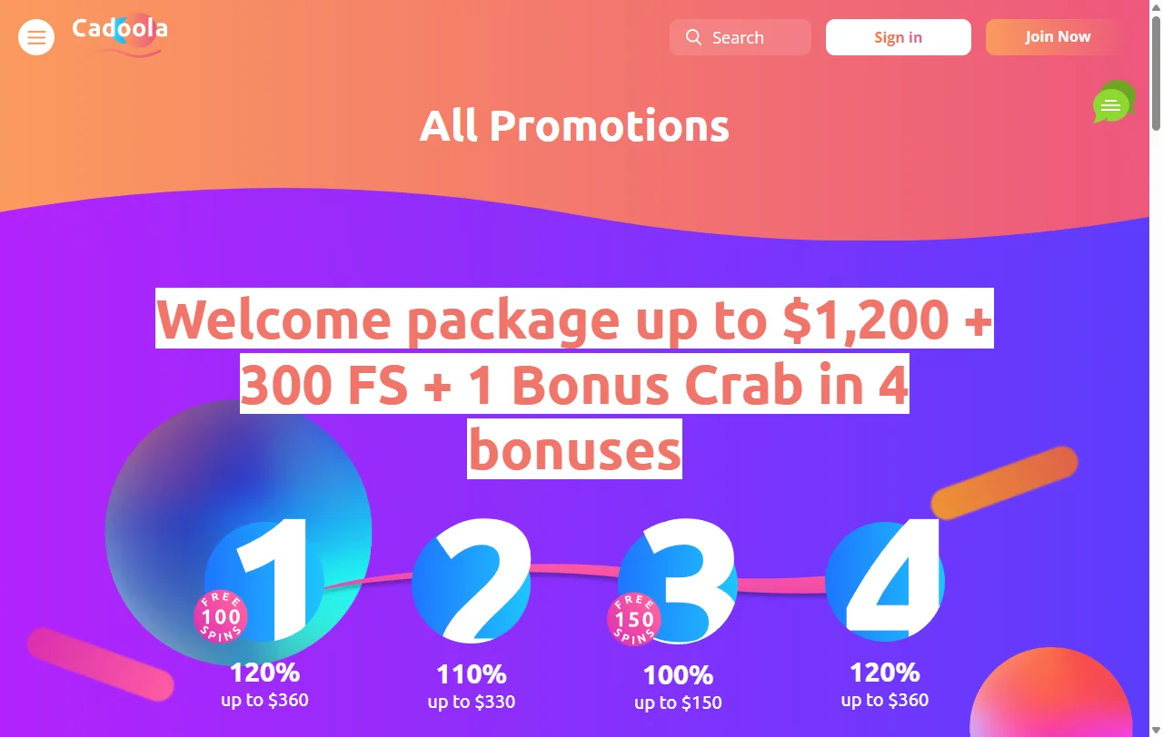 Welcome bonus offers and promotional rewards structure at Cadoola Casino