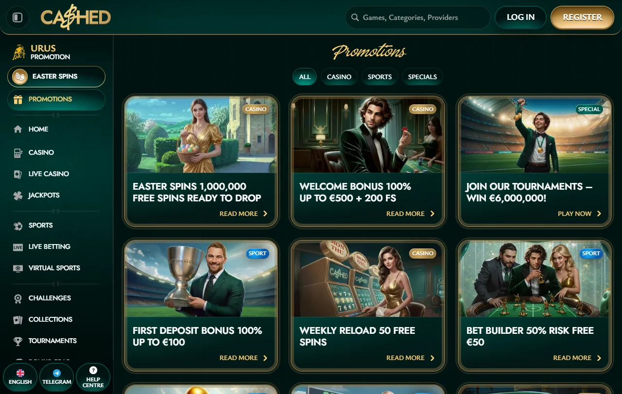 Cashed Casino game library featuring 3,000+ titles from Pragmatic Play, Evolution Gaming, and NetEnt software providers