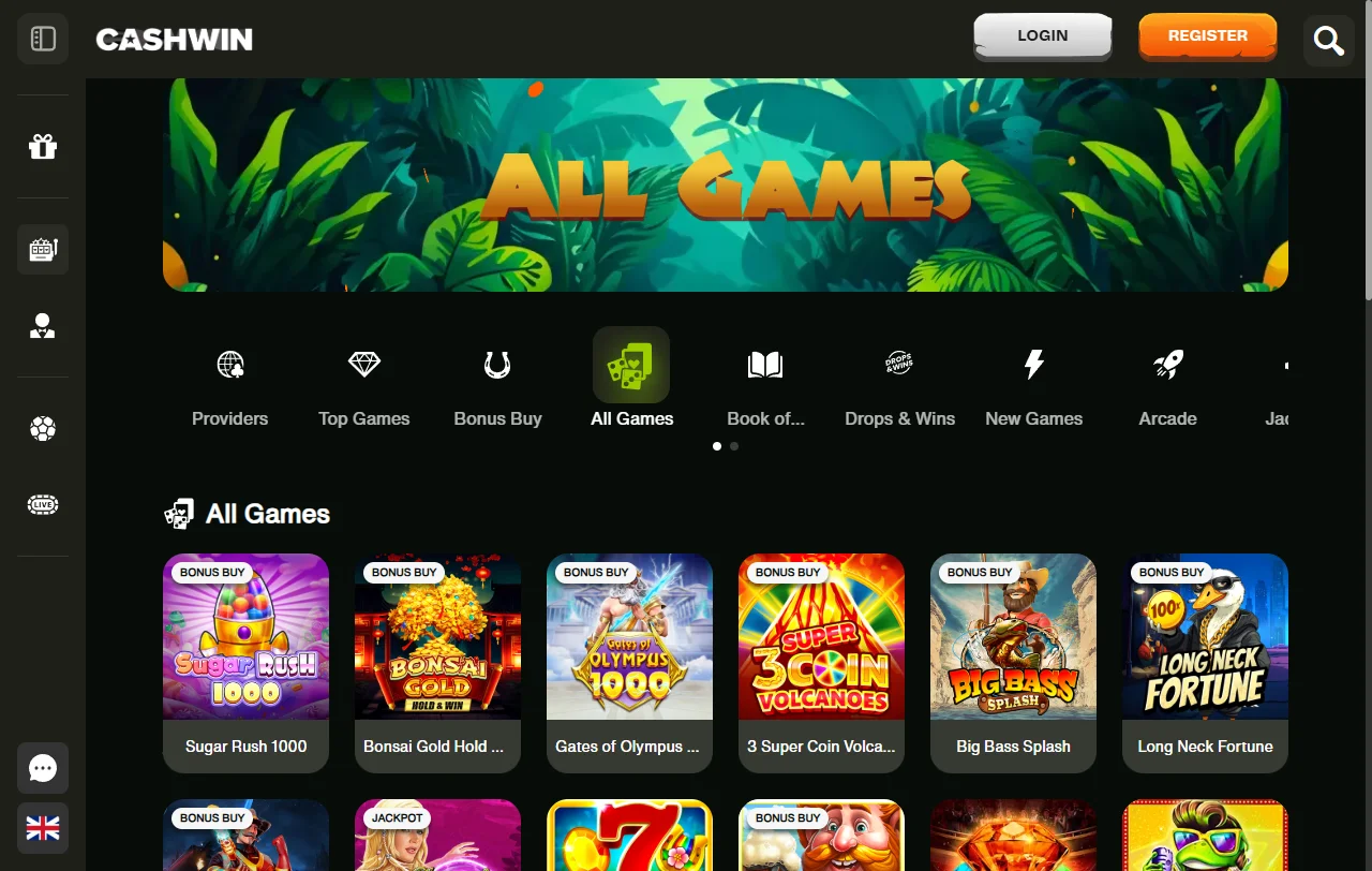 Extensive slots and live dealer games available at CashWin Casino from multiple software providers