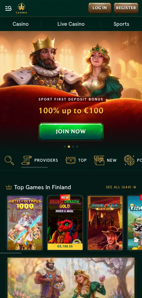 Casinia Casino mobile browser interface optimised for smartphone gaming with touch-friendly controls