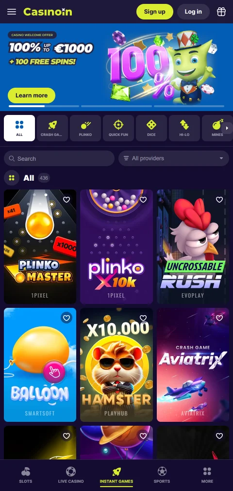 CasinoIn Casino mobile browser interface optimised for smartphone and tablet gameplay