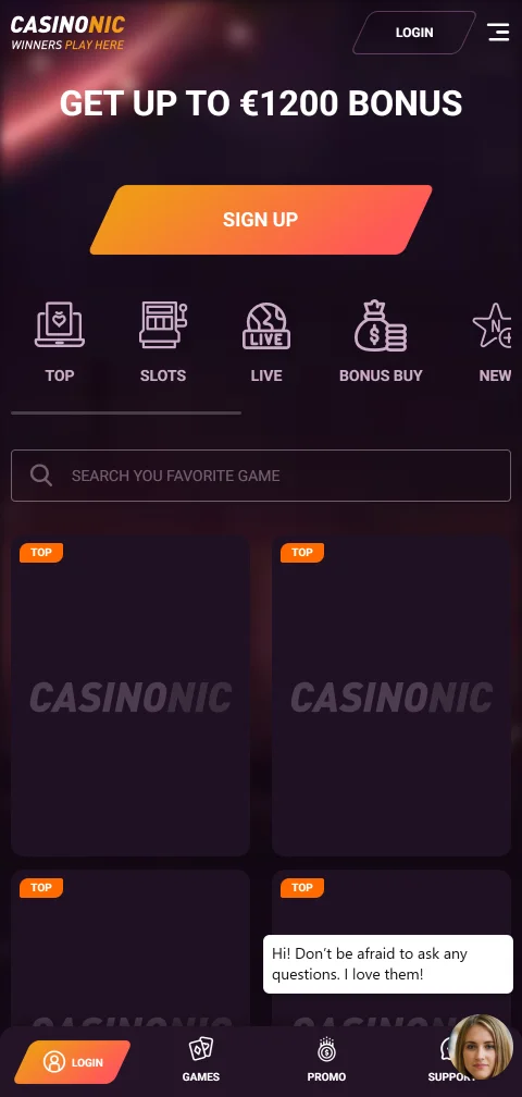 Mobile-optimised Casinonic Casino platform providing full game access on smartphones and tablets without app installation