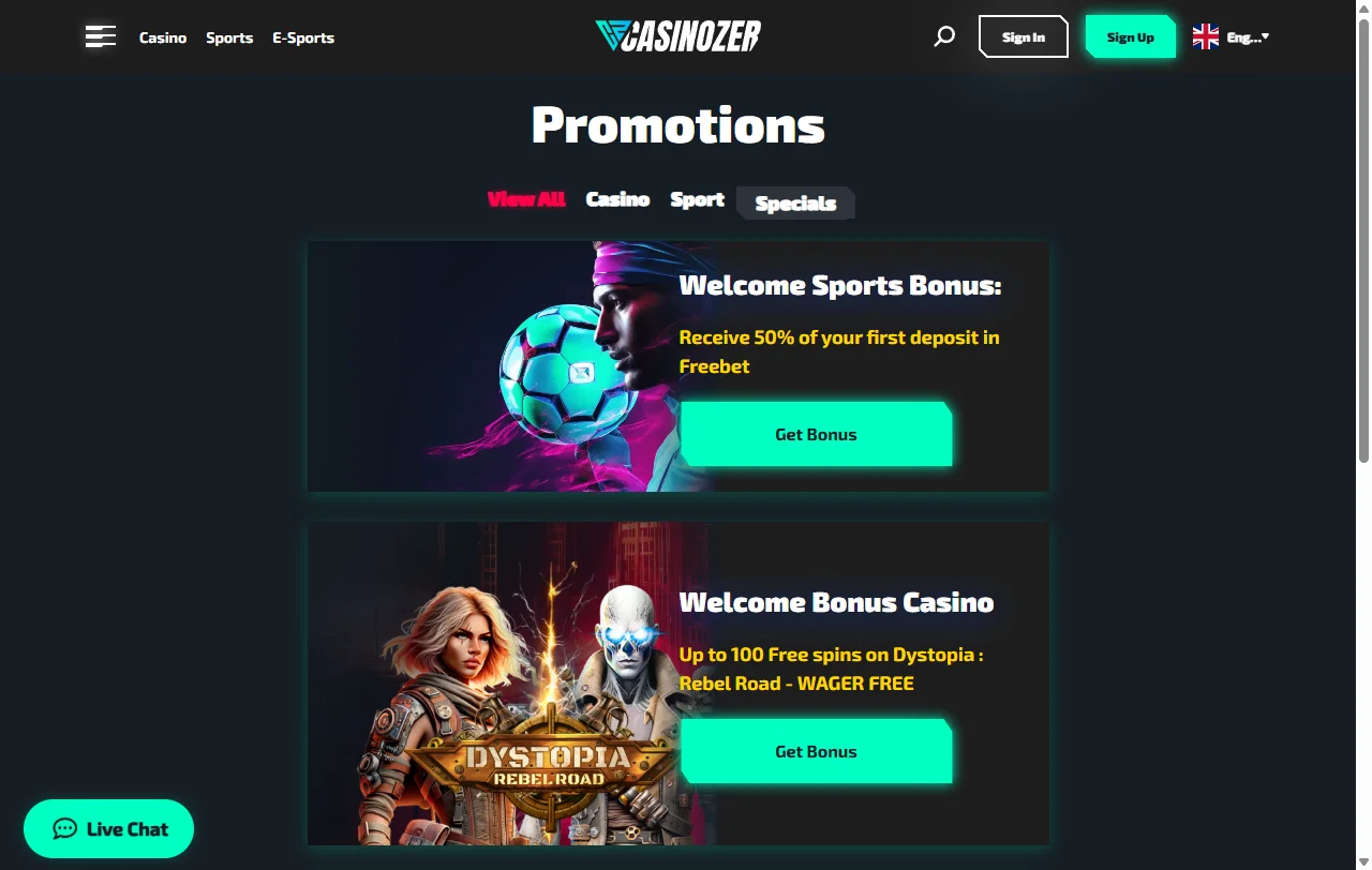 Casinozer Casino welcome bonus structure offering 100% matching up to 500 AUD plus free spins
