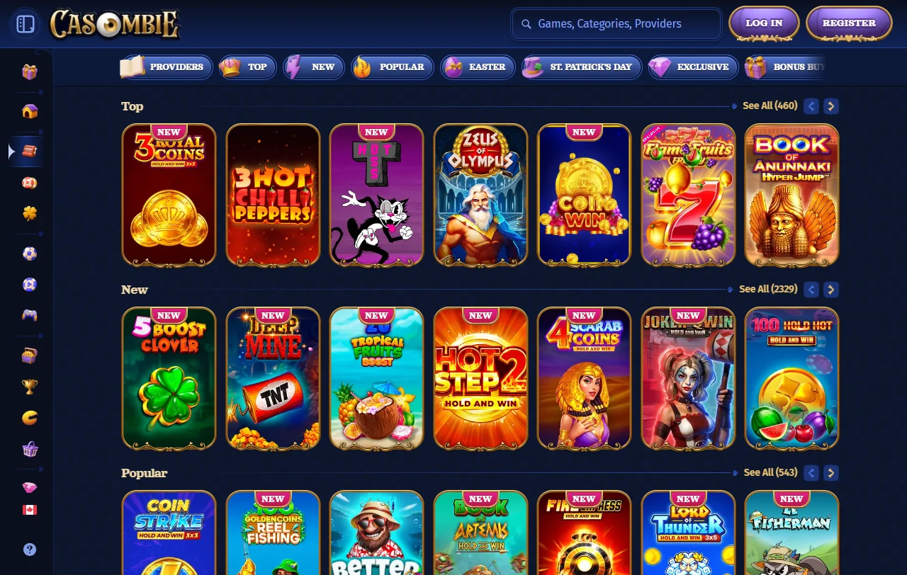 Game selection and top software providers powering Casombie Casino entertainment catalogue