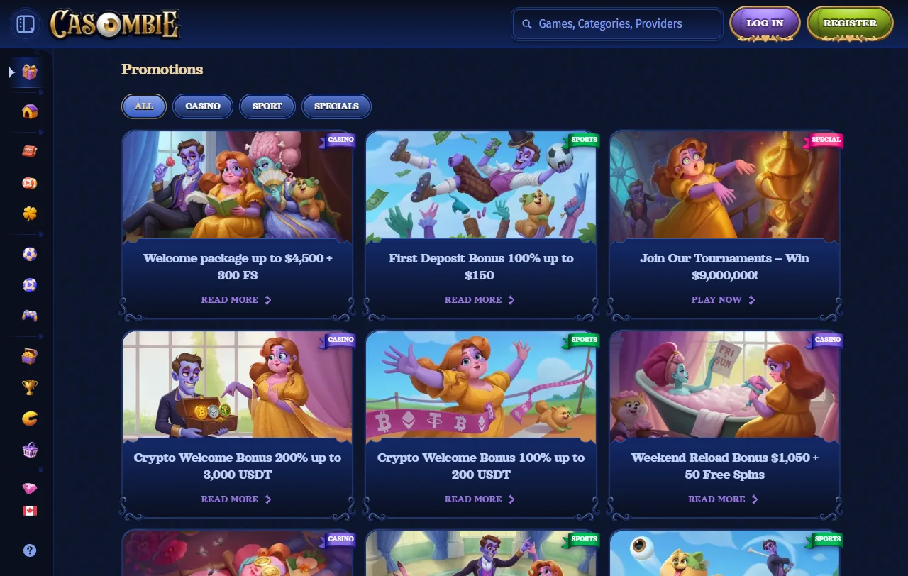 Welcome bonus promotions and loyalty rewards at Casombie Casino for new players