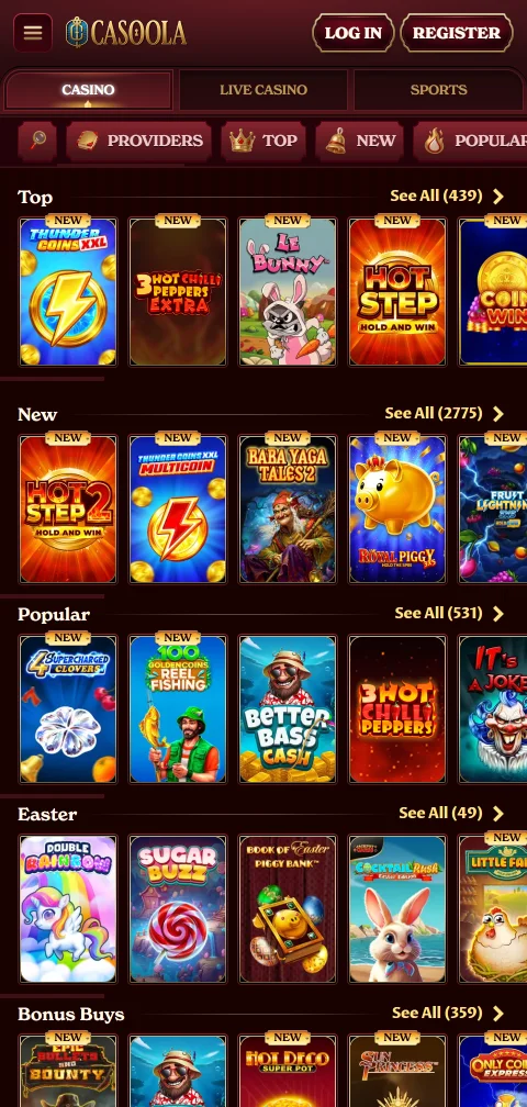 Casoola Casino mobile banking showing deposit methods, withdrawal options and payment processing