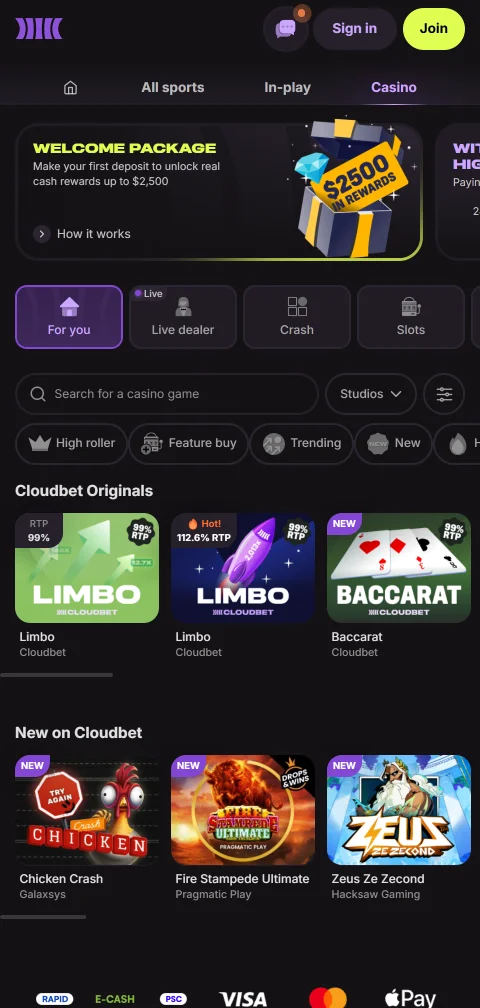 Cloudbet Casino deposit and withdrawal methods including Bitcoin, Ethereum and traditional banking
